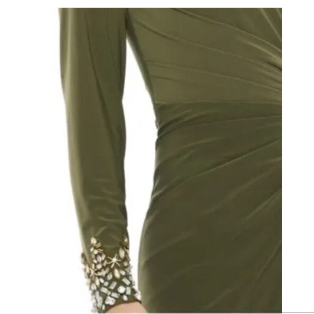 NEW $398  Mac Duggal One-Shoulder Long Sleeve Jersey Gown Size 16 - Picture 3 of 16